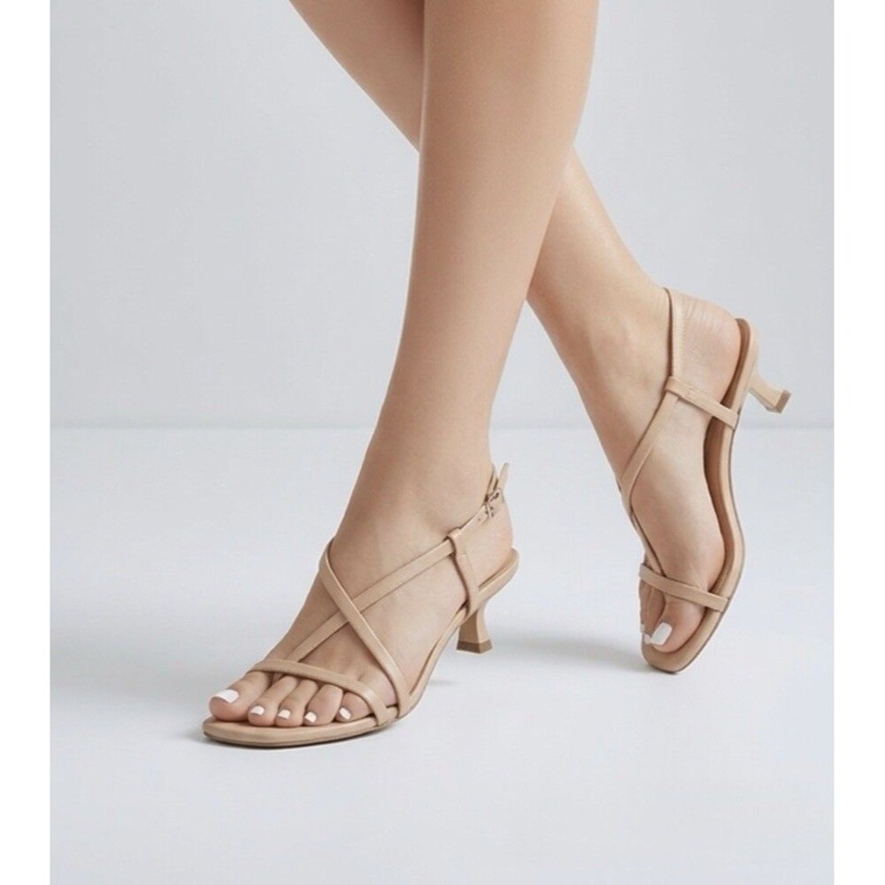 Women’s Stella Almond Toe Strappy Reggie Heels - A New Day Sand Size 8 Sandals